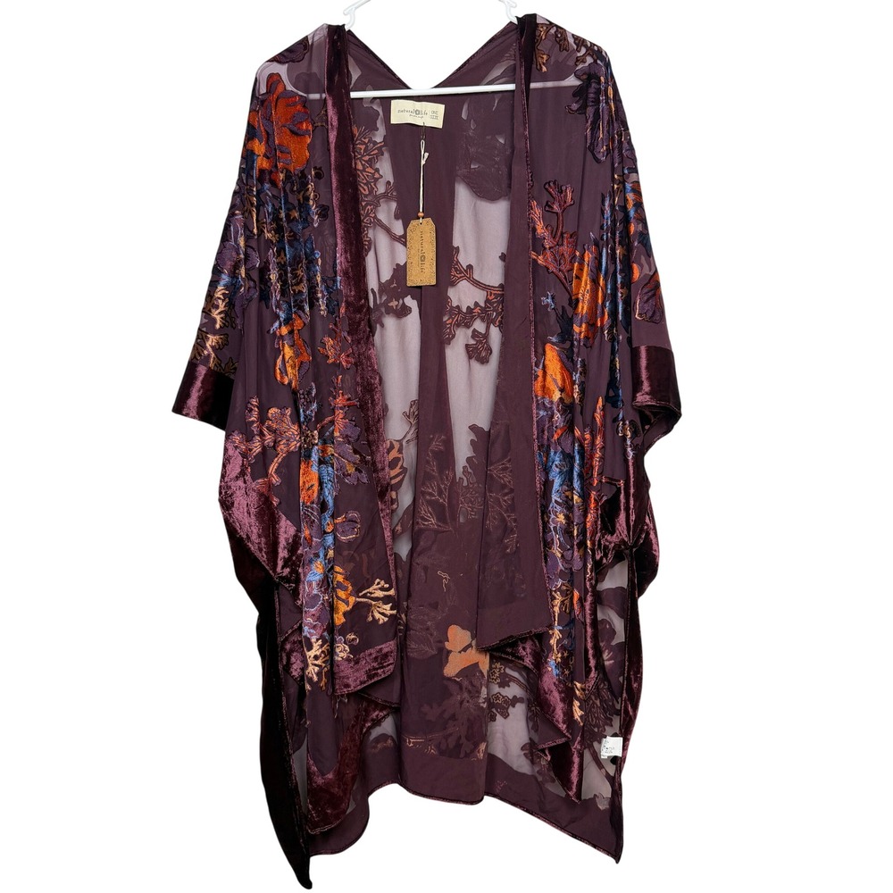 Natural Life Womens Velvet Burnout Kimono One Size Floral Boho Artsy Duster NWT
